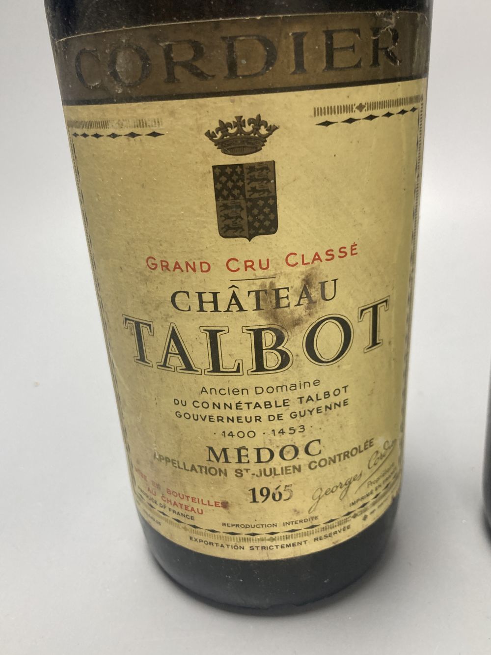 Two bottles of Chateau Talbot, 1953 and 1965